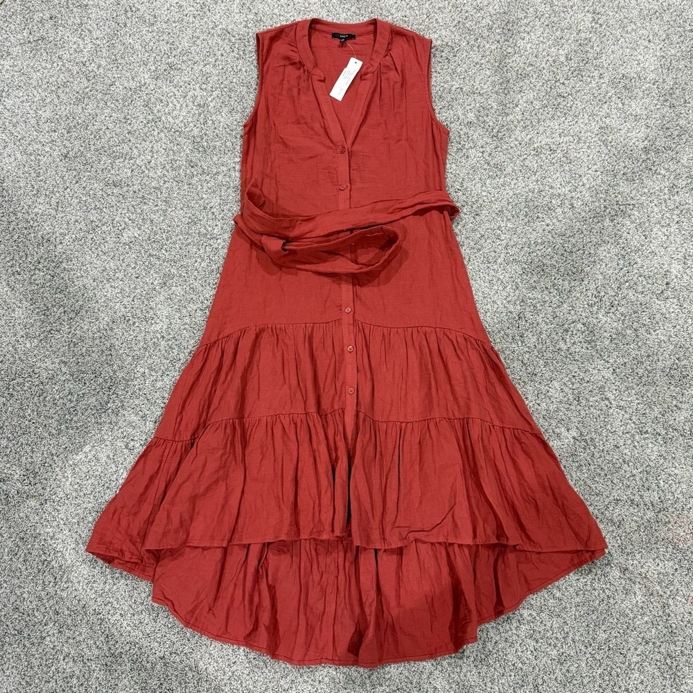 Anthropologie Drew Cotton Midi Dress High-Low Sz Small NWT Amber TerraCotta $238 - Picture 2 of 8